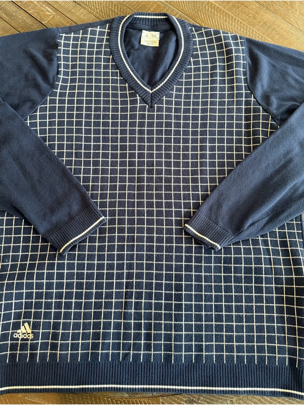 Vintage Y2K Adidas V-Neck Grid Knit Sweater Men’s Medium